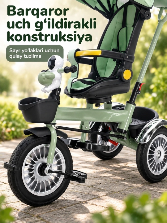 Ota-ona dastasi va soyabonli bolalar uch g'ildirakli velosiped-aravachasi