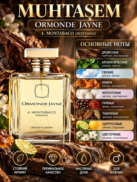 Ormonde Jayne Montabaco Intensivo parfyum moyi - erkaklar xushbo'yligi, 10/20/30/50/100 ml - 