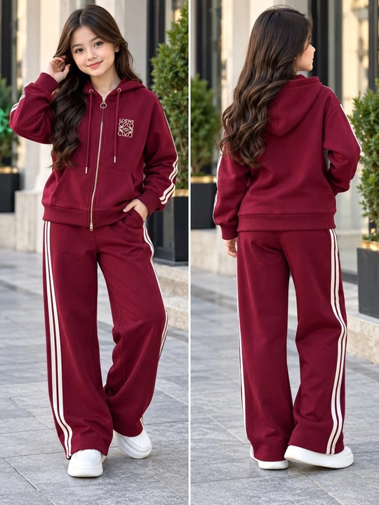 Qizlar uchun bordo sport kostyum dvoyka, huddi va keng shim