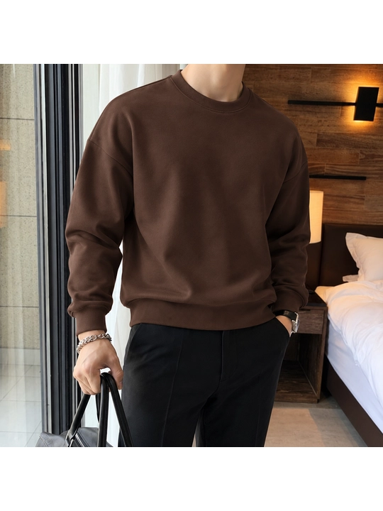 Erkaklar uchun oversize dumaloq yoqali svitshot, qalin futer 340 g, kuz-qish uchun