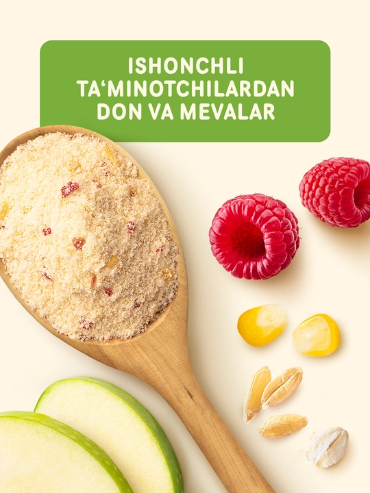 Nestlé sutli olma, chernika va malina qo'shilgan ko'p donli bo'tqa, 6 oydan boshlab, 200 g BL probiotiki bilan