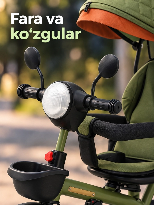 Ota-ona dastasi va soyabonli bolalar uch g'ildirakli velosiped-aravachasi