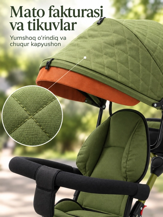 Ota-ona dastasi va soyabonli bolalar uch g'ildirakli velosiped-aravachasi