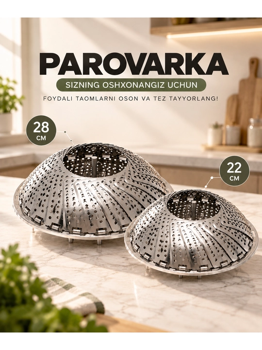 Parovarka, bug'da pishirish uchun, sog'lom ovqatlar uchun