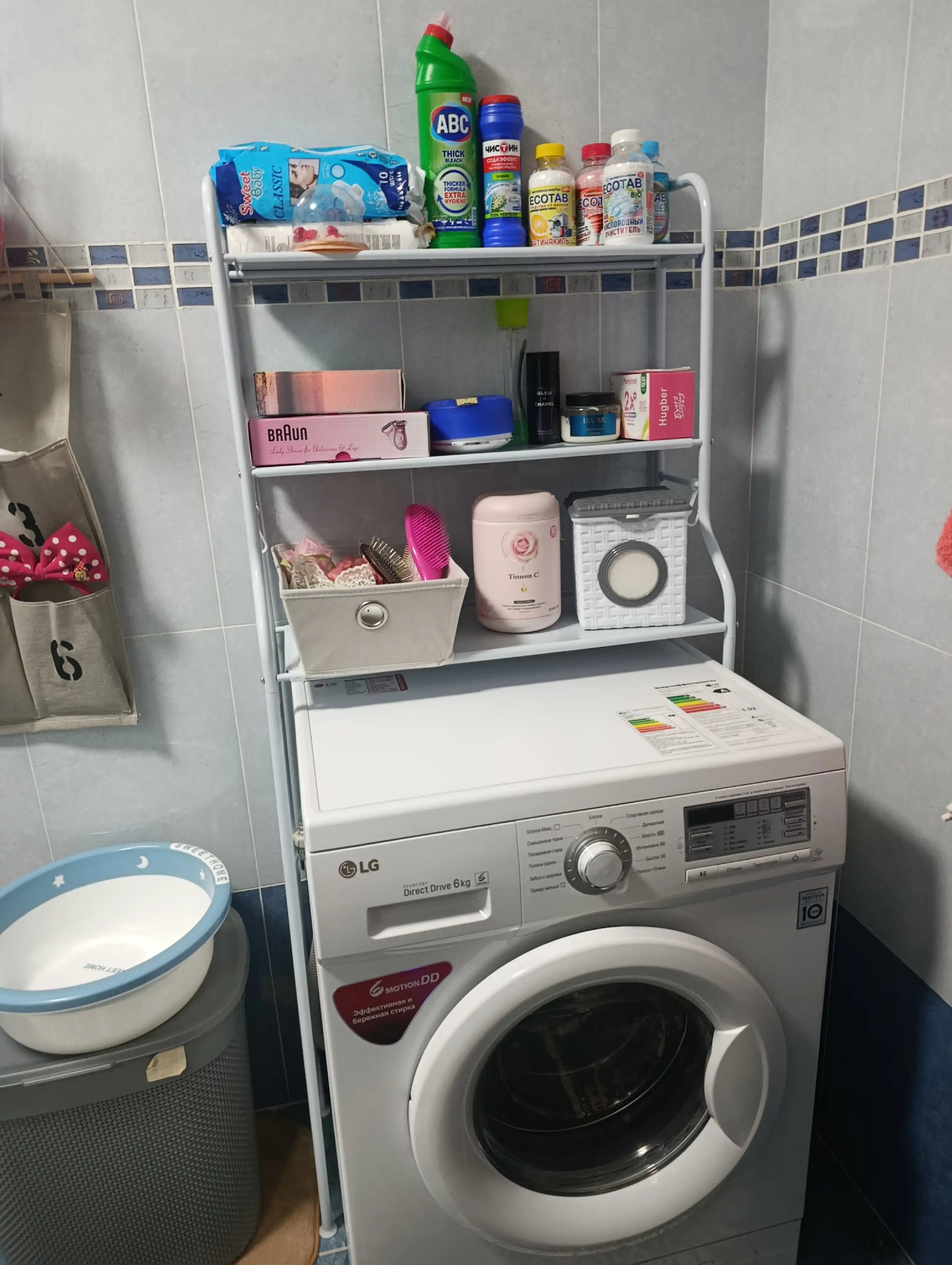 Metall stelaj kir yuvish mashinasi va unitaz uchun, mustahkam 3 qavatli stelaj