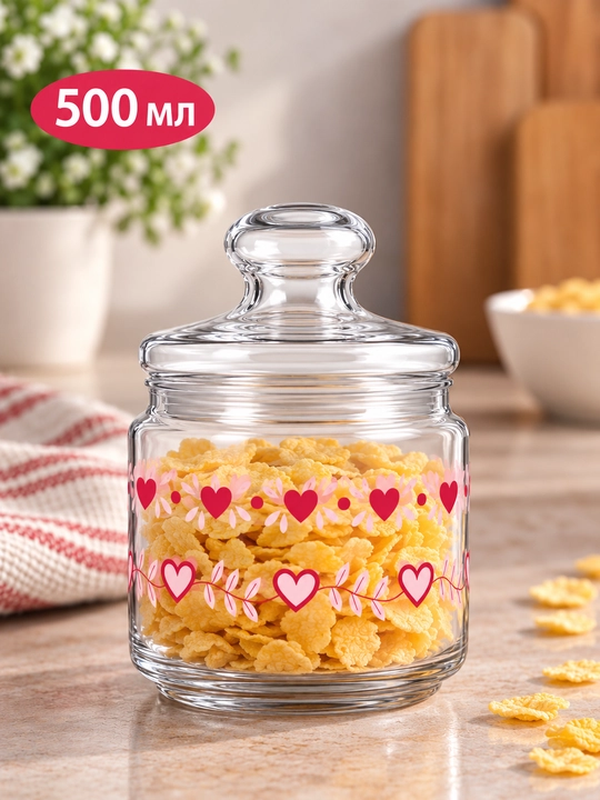 Sochiluvchan moddalarni saqlash uchun Luminarc shisha bankalar to‘plami,500ml/750ml/1000ml