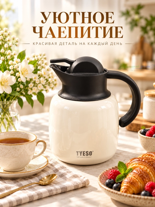 TYESO vakuumli termoko‘za, choy va qahva uchun, dastakli va qopqoqli