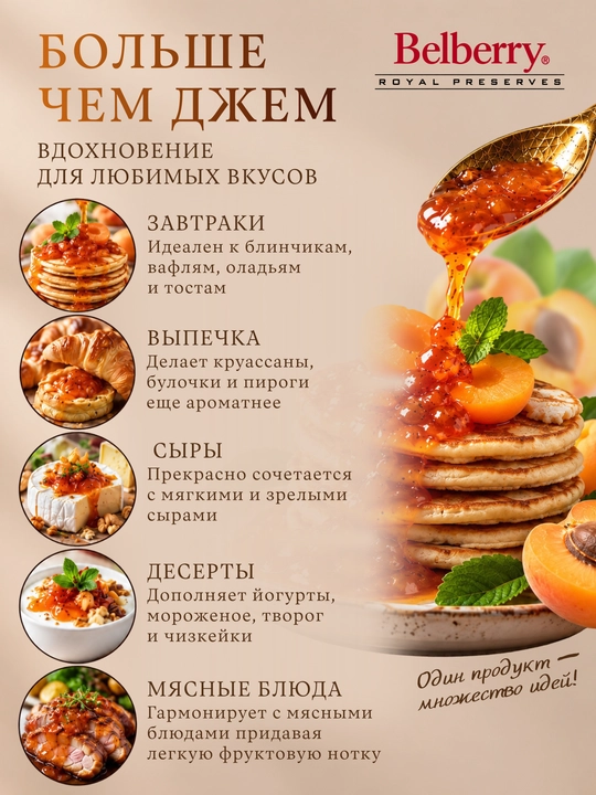 Belberry o‘rik jem, 215 g, belgiya