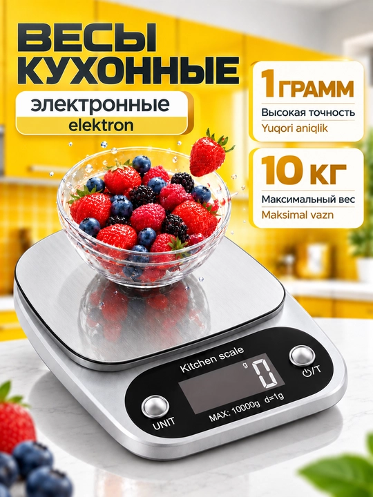Весы электронные кухонные до 10кг с чашей - 