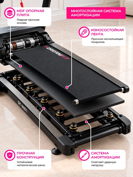 Профессиональная беговая дорожка Dreamfit DF-9901, скорость до 22 км/ч, мотор 4 л.с