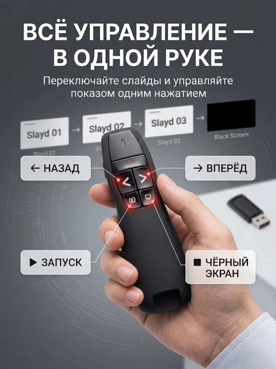 Simsiz taqdimotchi, ergonomik dizaynga ega taqdimot ko'rsatkichi