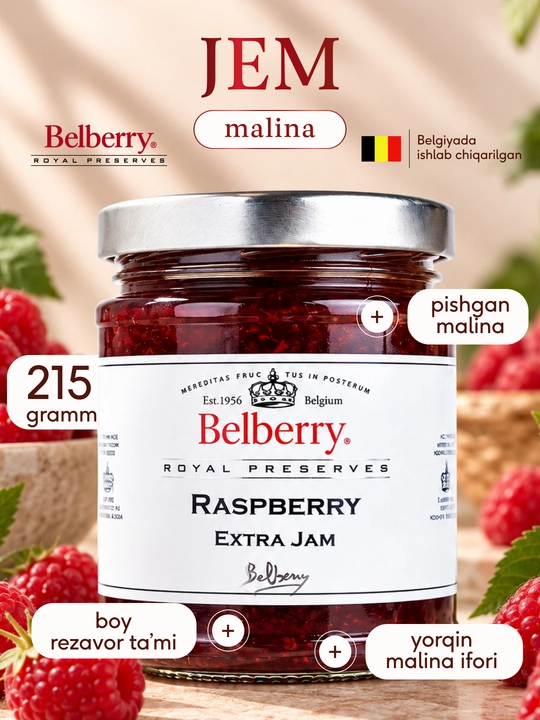 Belberry malina jem 215 g belgiya