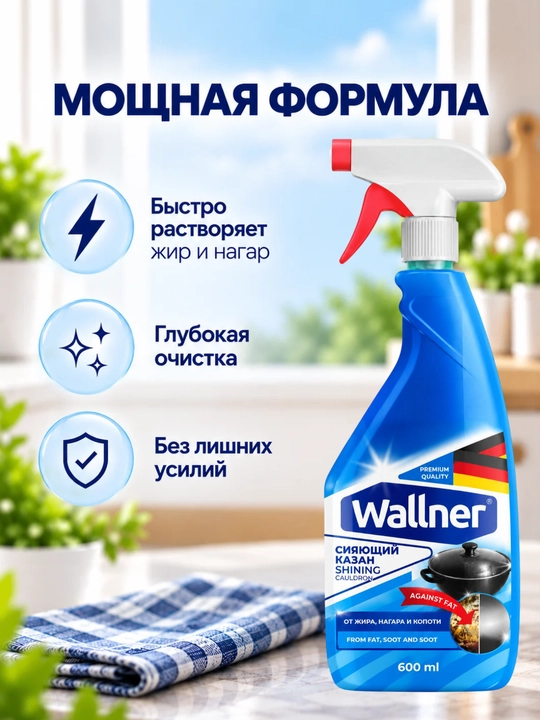Wallner “Yaltiragan qozon” – yog', kuygan qatlam va tutunga qarshi vosita, 600 ml