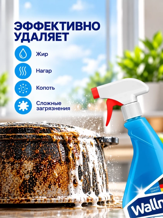 Wallner “Yaltiragan qozon” – yog', kuygan qatlam va tutunga qarshi vosita, 600 ml