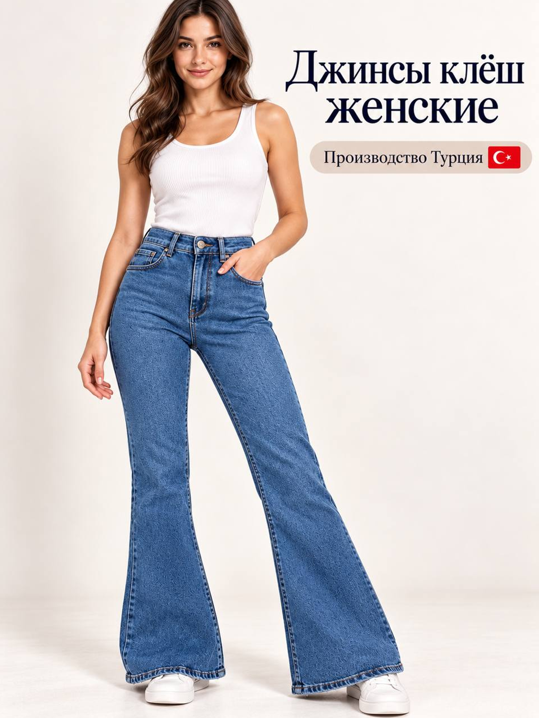 Джинсы женские клёш, размер 36-34, Турция, синие классические - 
