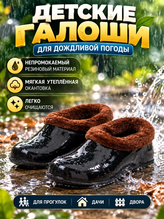 Галоши детские резиновые, непромокаемые галоши для детей