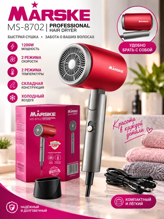 MARSKE MS-8702 — professional buklanadigan soch quritgich - 