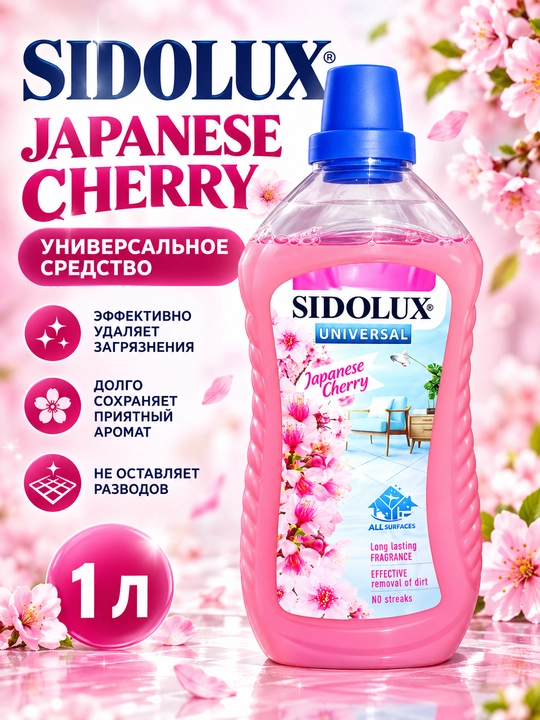 SIDOLUX Japanese Cherry pol va yuzalarni yuvish uchun universal vosita, 1 l - 