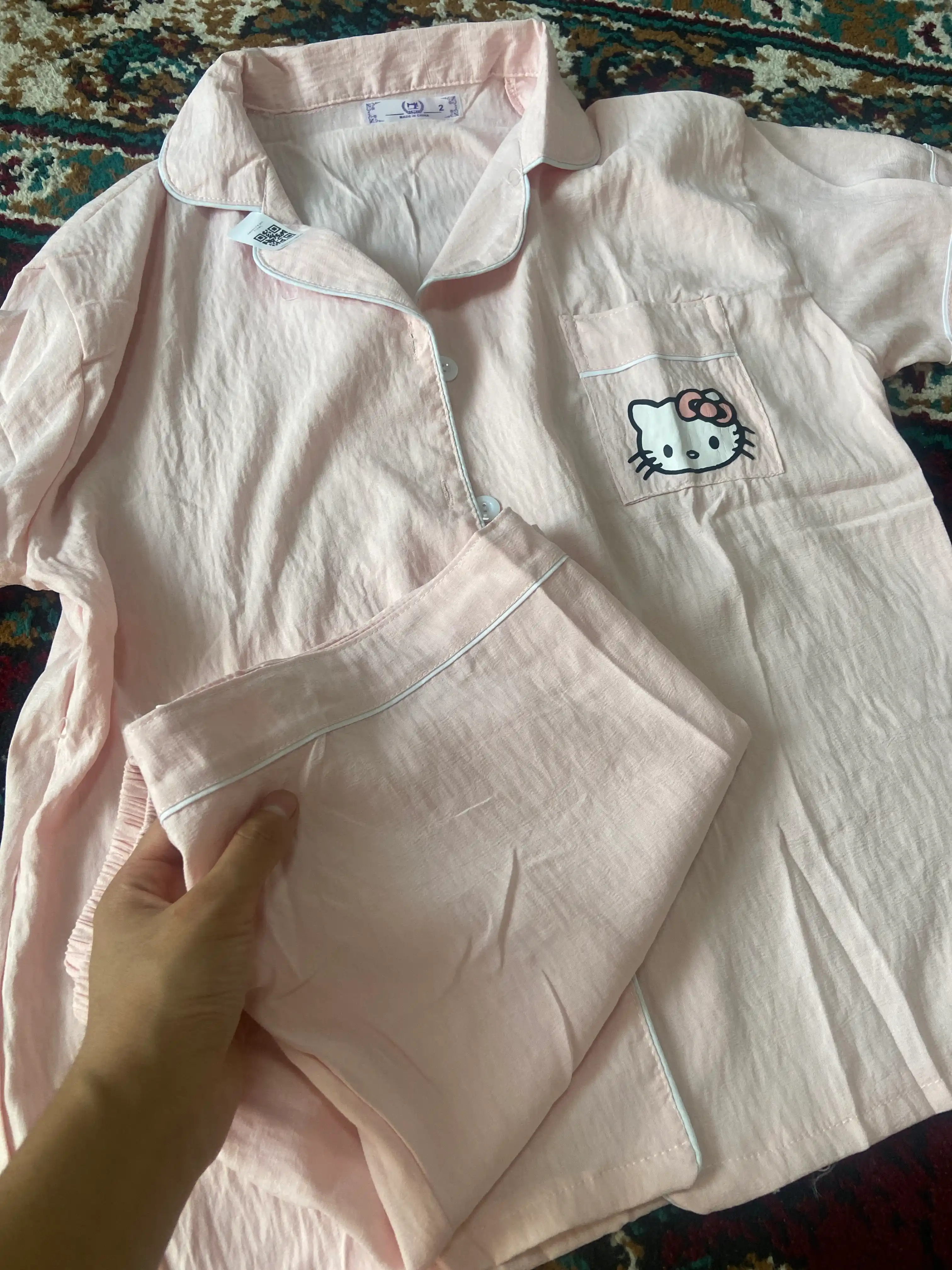 Ayollar pijamasi komplekt, ko‘ylak va shorti, shim, yozgi, M/XL