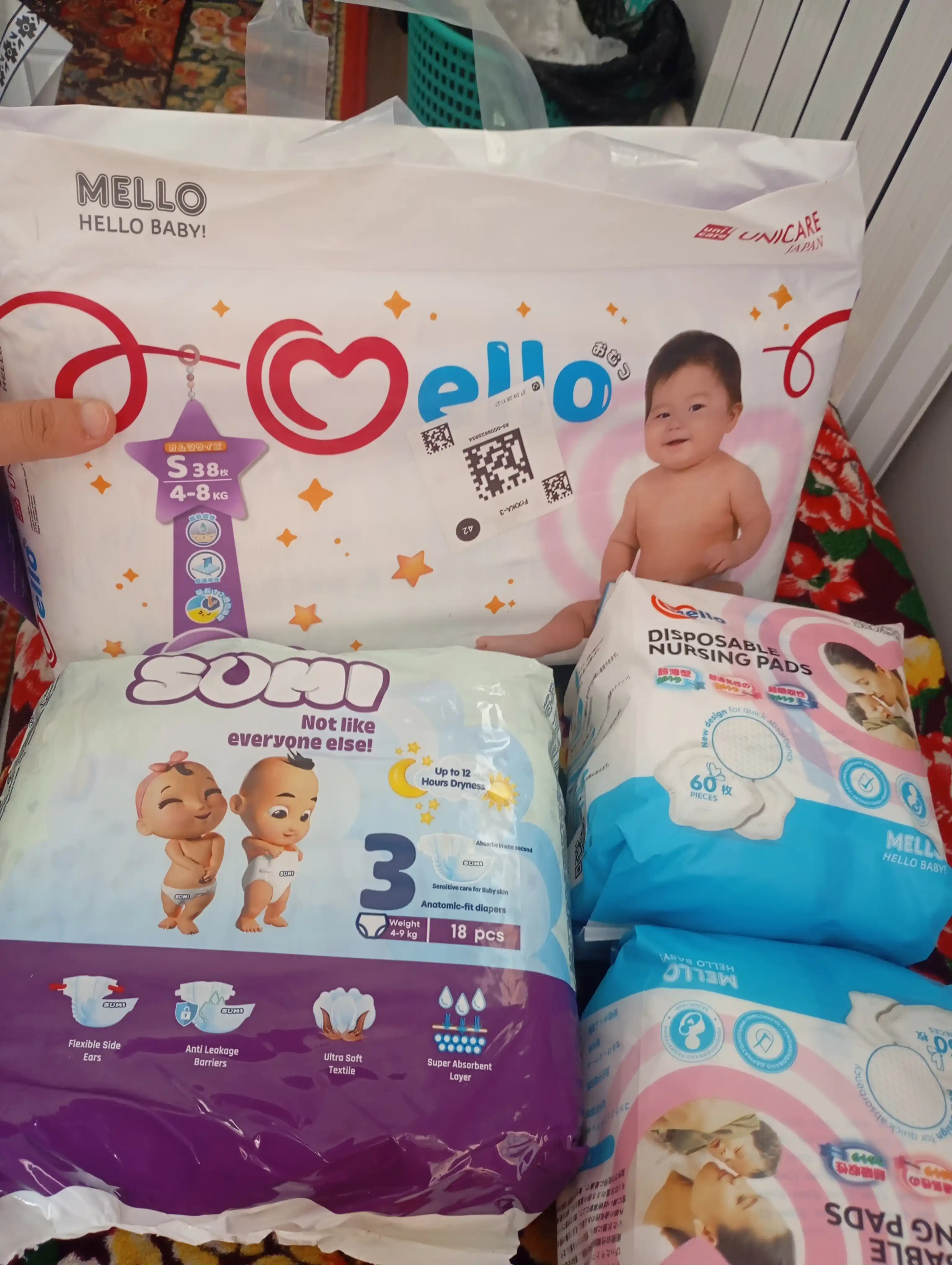 Yangi tug'ilgan chaqaloqlar uchun tagliklar MELLO, S 4-8 kg, 38 dona