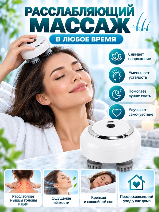 Bosh terisi uchun elektr massajer, 4 ta massaj kallagi