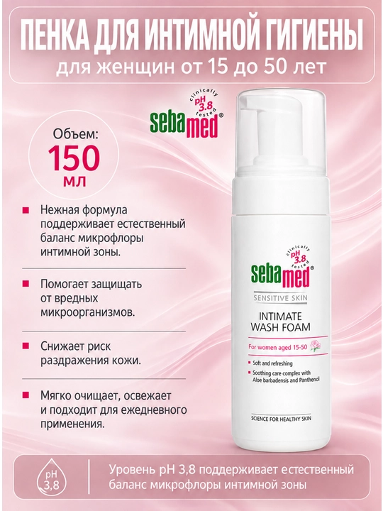 Интимная пенка для умывания Sebamed Sensitive Skin Intimate Wash Foam pH 3.8 - 