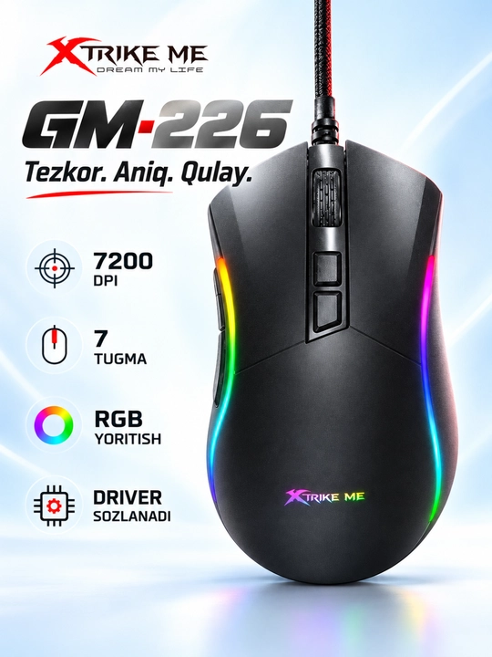 Mышка, игровые мышь RGB XTRIKE ME с чувствительностью от 1200 до 12800 DPI и точный прицел