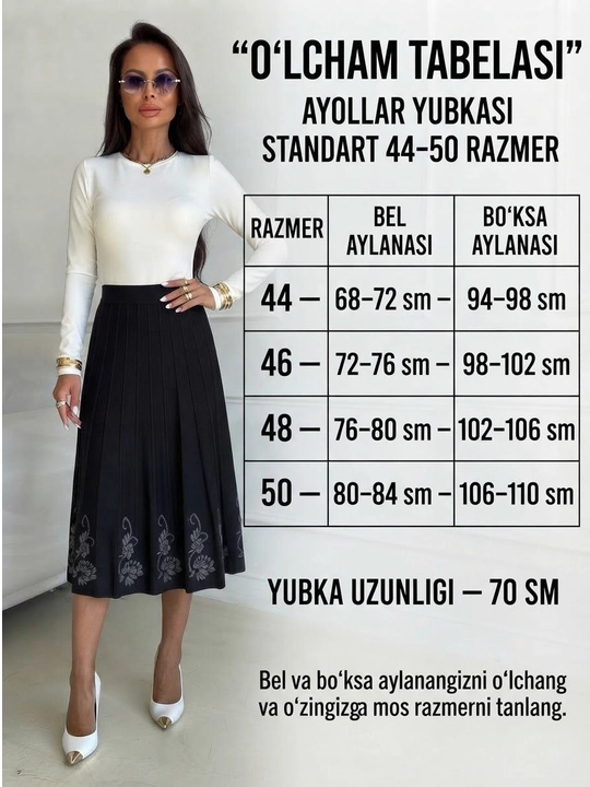 Trikotaj matodan kuzgi-qishki ayollar yubkasi 44–52 standart o‘lchamdagi qizlar yubkasi