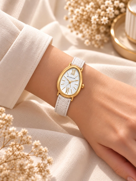 Женские часы, девушек, наручные часы, с кварцевым механизмом, BVLGARI, с кожаным ремешком