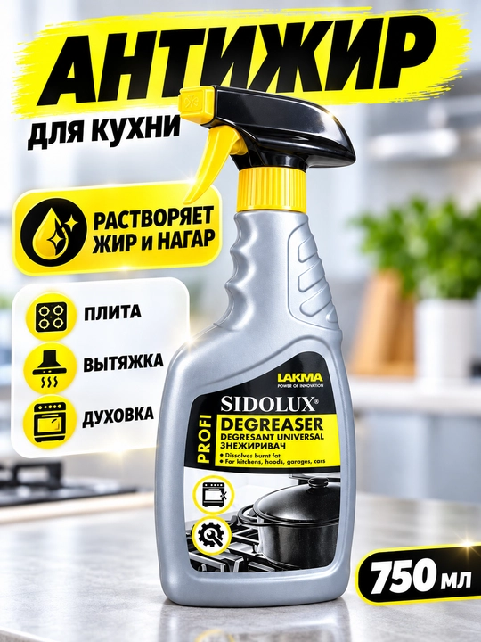 Sidolux PROFI universal yog‘ ketkazuvchi, oshxona uchun antiyog‘ sprey, 750 ml - 