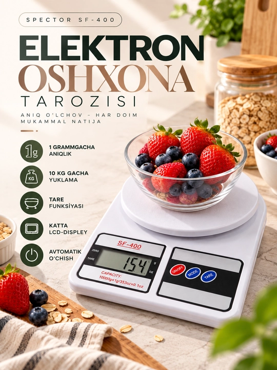 Электронные кухонные весы, 1 г - 10 кг, с батарейками - 