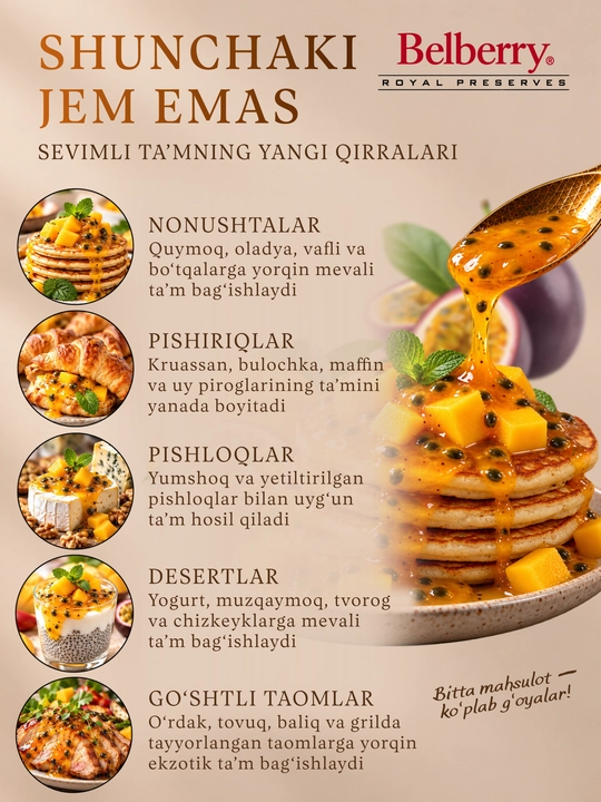 Belberry mango va marakuya jem 215 g belgiya