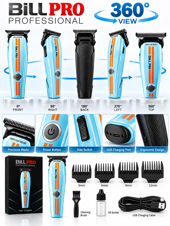Soch olish mashinkasi, trimmer, erkaklar uchun, BiLL PRO, zero-cut, soqol olish