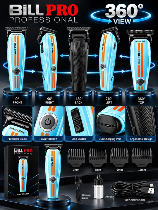 Soch olish mashinkasi, trimmer, erkaklar uchun, BiLL PRO, zero-cut, soqol olish