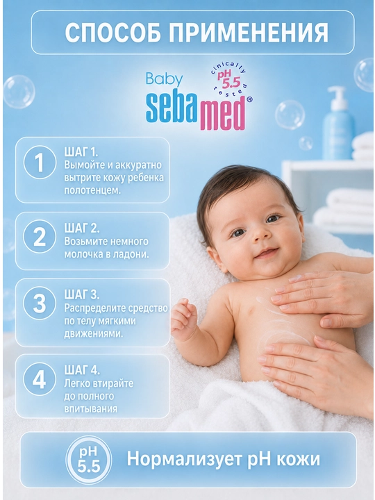 Детское молочко для тела Sebamed Baby Body Milk с пантенолом и маслами