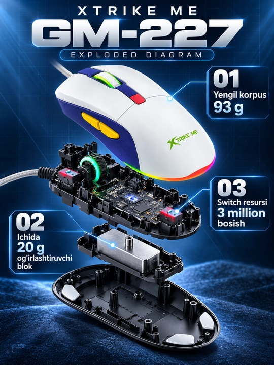 Mышка, игровые мышь RGB XTRIKE ME с чувствительностью от 1200 до 12800 DPI и точный прицел