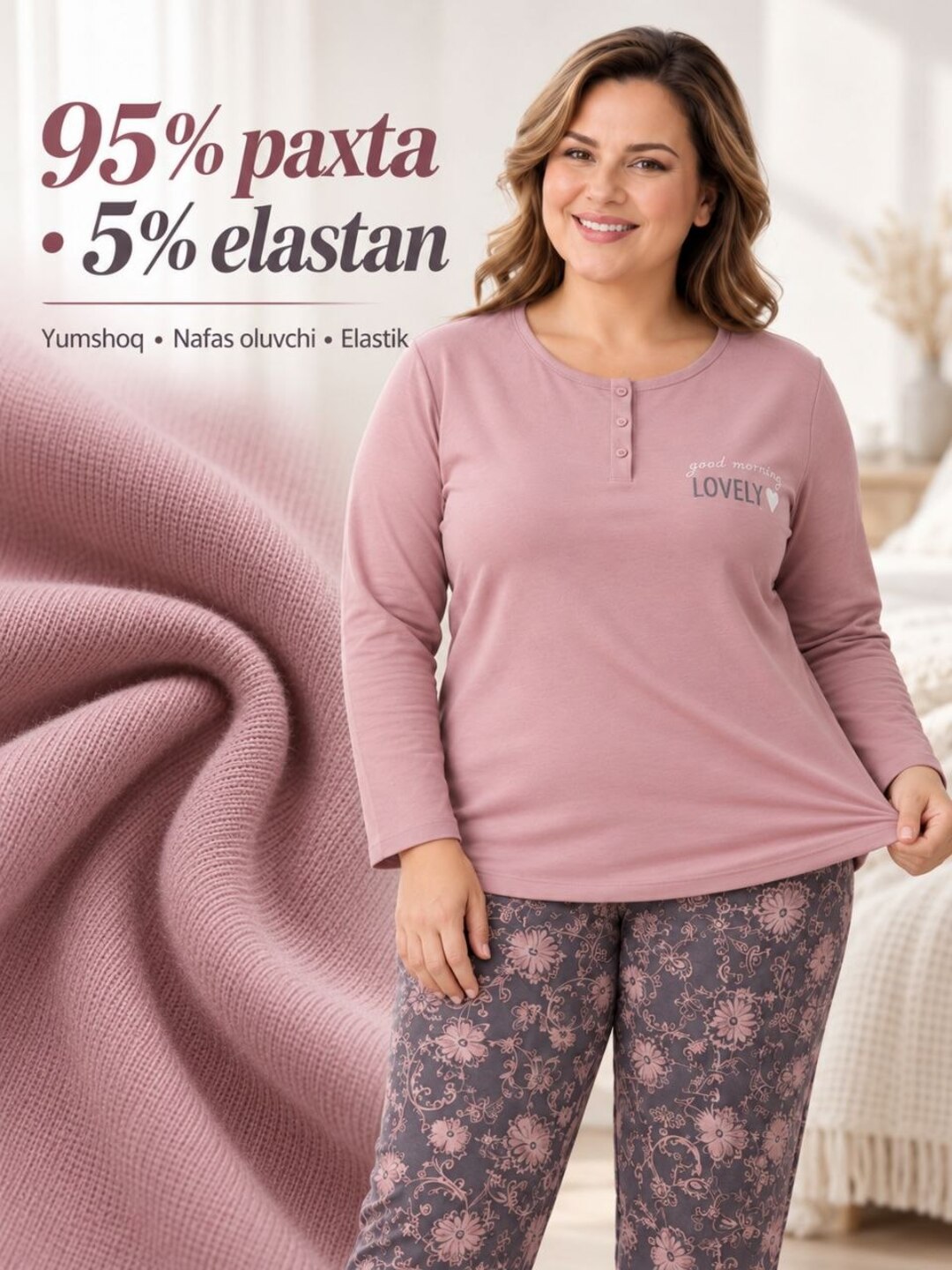 Ayollar uchun katta o‘lchamli pijama, Turkiya, 2XL–5XL