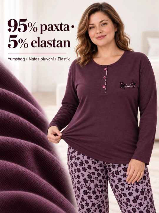 Ayollar uchun katta o‘lchamli pijama, Turkiya, 2XL–5XL