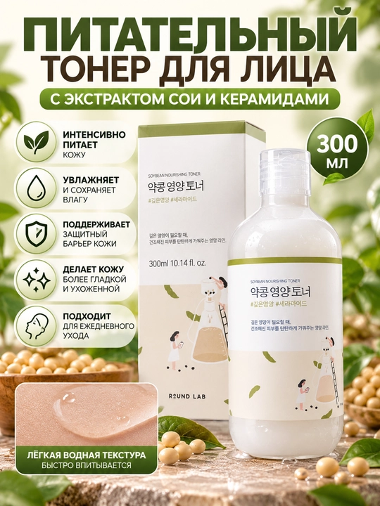 Round Lab Soybean yuz uchun oziqlantiruvchi toner, 300 ml - 