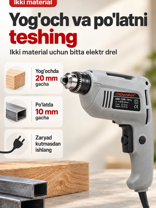 Elektr drel CROWNNIY 650 vt - 