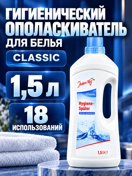 Kirlar uchun gigiyenik chayish vosita Classic/Sensitive Jeden Tag, 1,5 litr, 18 marta yuvish