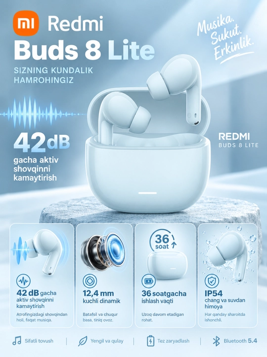 Беспроводные наушники высокого качества REDMI Buds 8 Lite от Xiaomi, ANC до 42 дБ - 