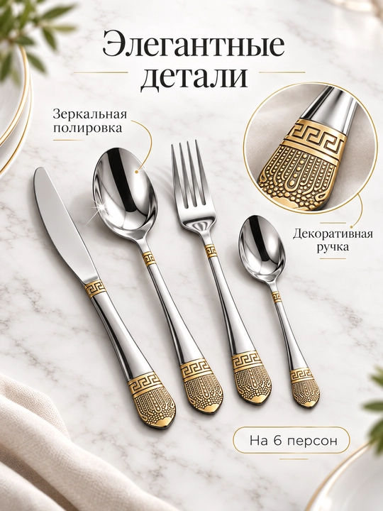 Набор столовых приборов для кухни, ложки, вилки, чайные ложки и ножи, 6, 18 и 24 предмета
