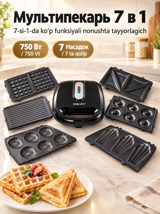 Электрический бутерброд-мейкер SOKANY SK-907 7 в 1,750 Вт - 