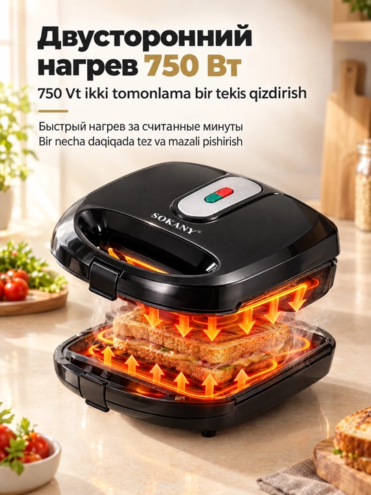 SOKANY SK-907 7-in-1 elektr sendvich va vafli tayyorlash mashinasi,750W