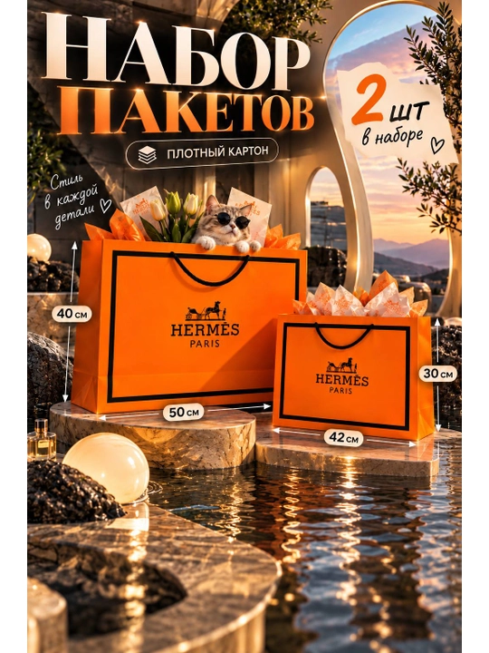 Kosmetika va sovg‘alar uchun brendli sovg‘a paketlari — katta va kichik (2 talik to‘plam)