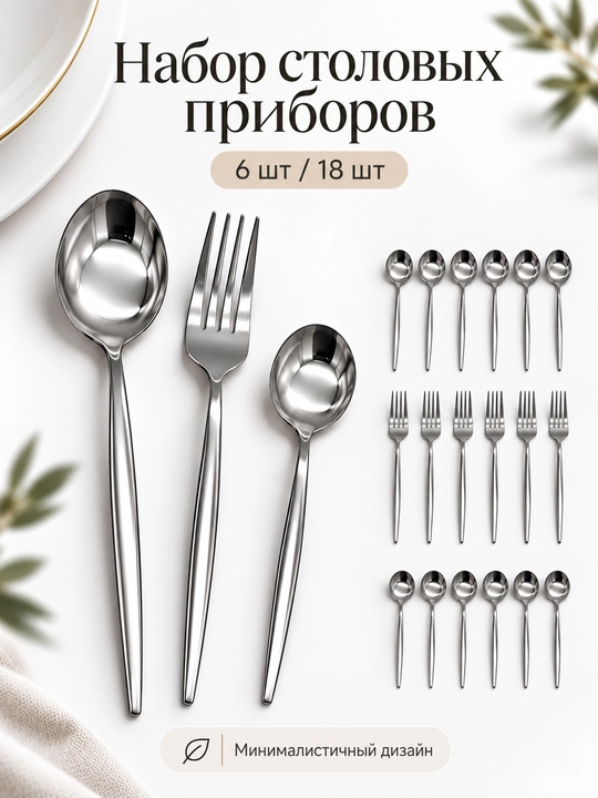 Oshxona anjomlari to‘plami, qoshiq, sanchqi, choy qoshiq va pichoqlar, 6, 18, 24 dona - 