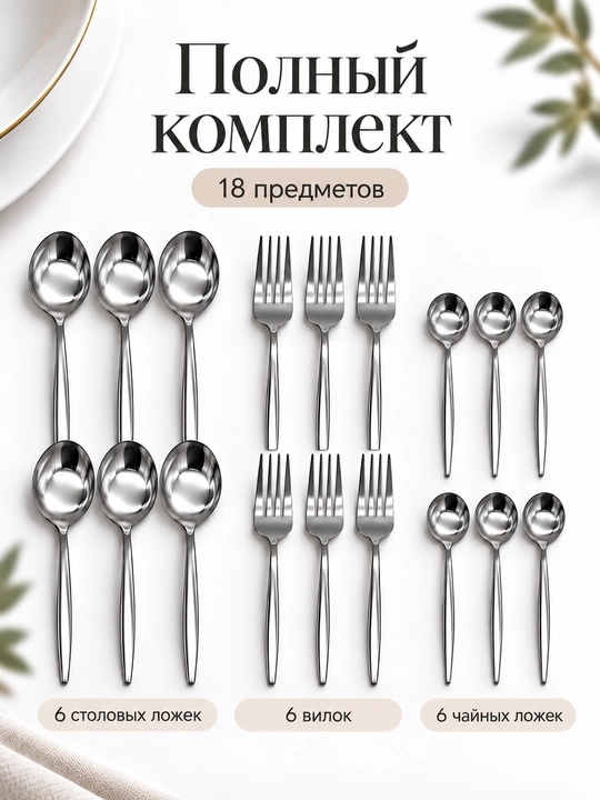 Набор столовых приборов для кухни, ложки, вилки, чайные ложки и ножи, 6, 18 и 24 предмета