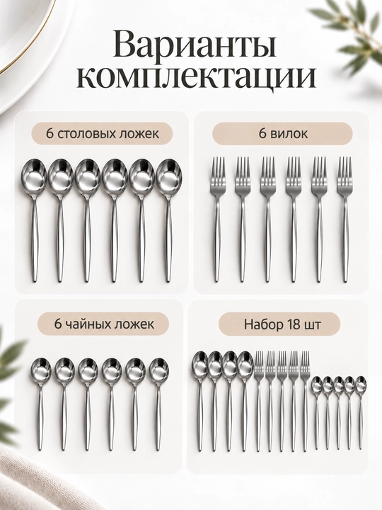 Набор столовых приборов для кухни, ложки, вилки, чайные ложки и ножи, 6, 18 и 24 предмета
