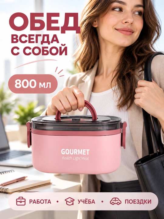 Термосы для еды, герметичные ланч - боксы, по 2 шт, в термосумке